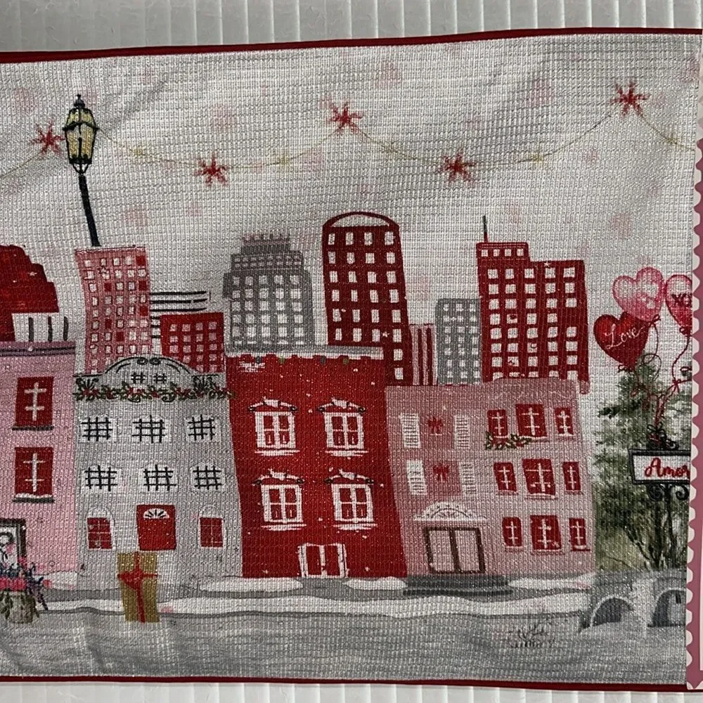 City of LOVE Paris France White Red Multi Metallic Hand Made Table Runner